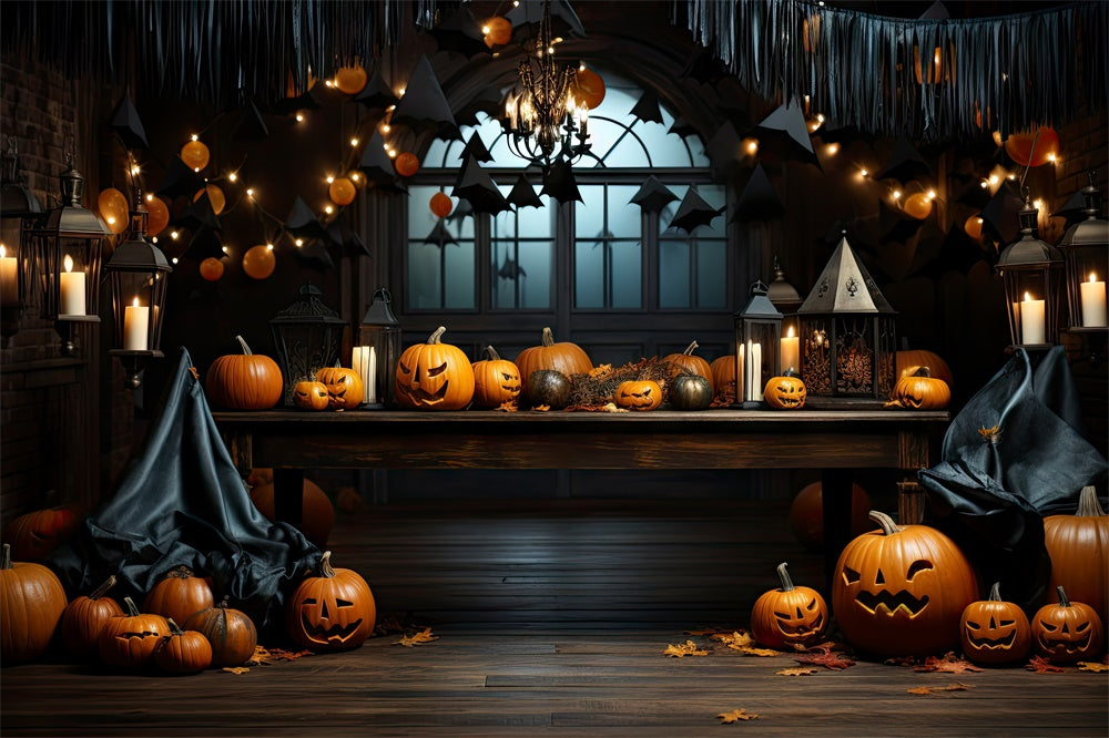 Halloween Horror Room Pumpkins Candles Backdrop UK RR7-394