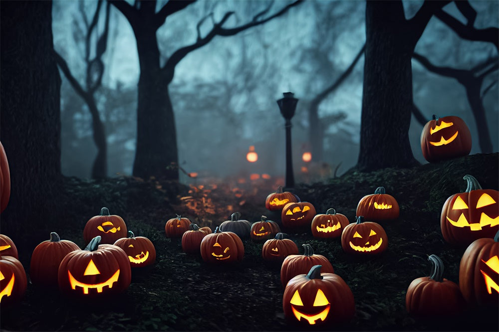 Halloween Night Forest Trees Pumpkins Backdrop UK RR7-396