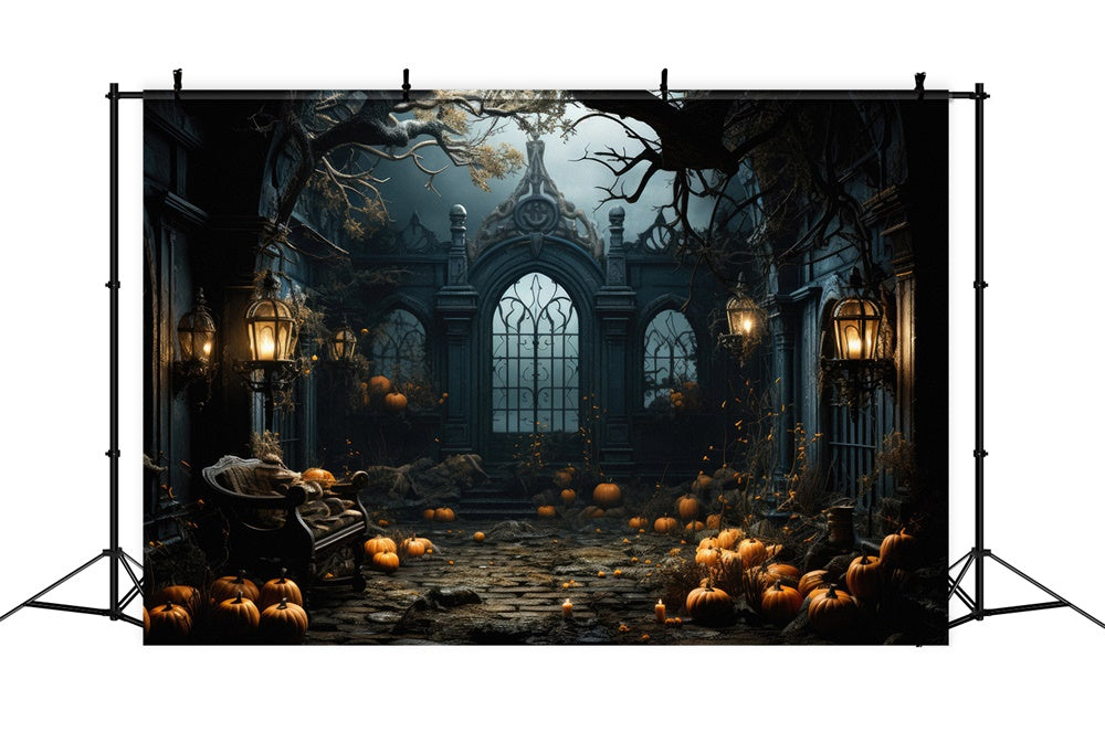 Halloween Haunted Mansion Pumpkins Backdrop UK RR7-397