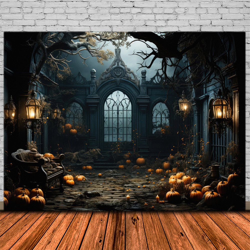 Halloween Haunted Mansion Pumpkins Backdrop UK RR7-397