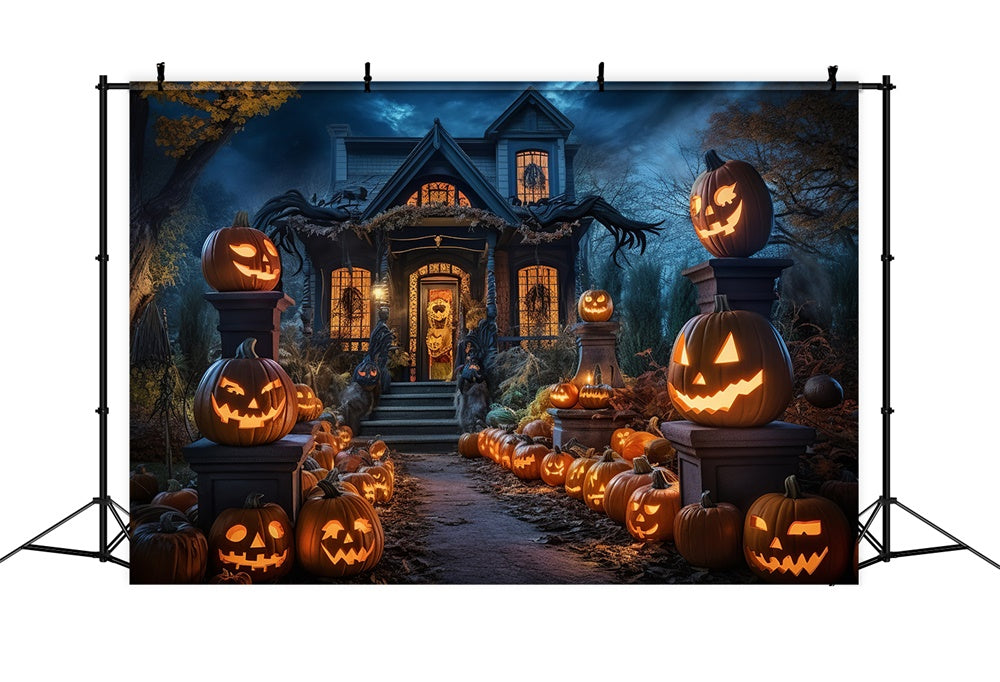 Pumpkins Road Haunted House Halloween Backdrop UK RR7-398