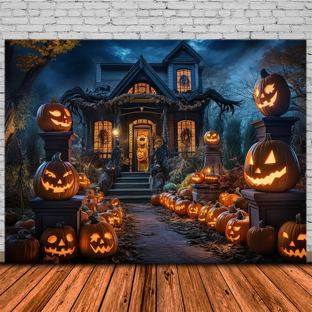 Pumpkins Road Haunted House Halloween Backdrop UK RR7-398