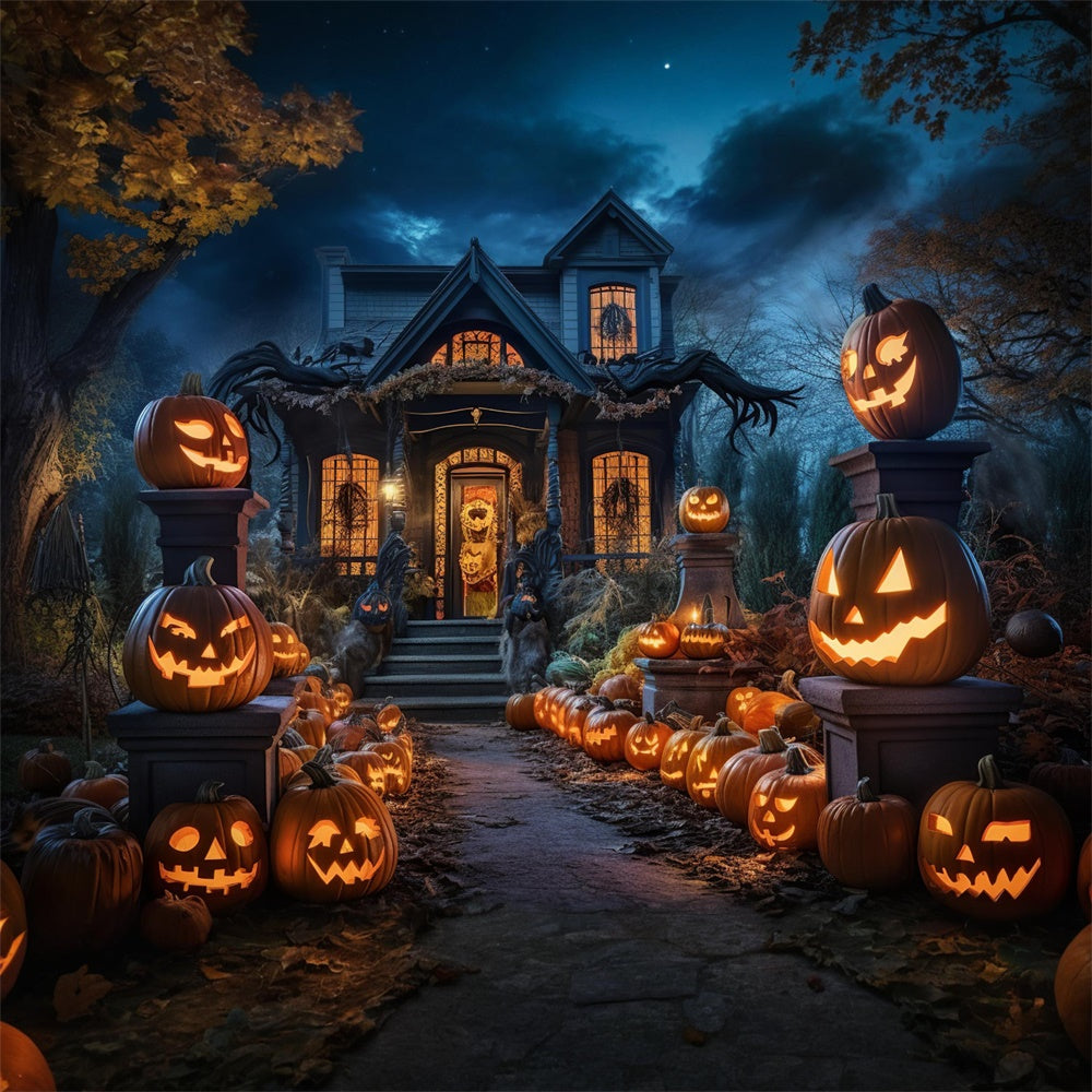 Pumpkins Road Haunted House Halloween Backdrop UK RR7-398