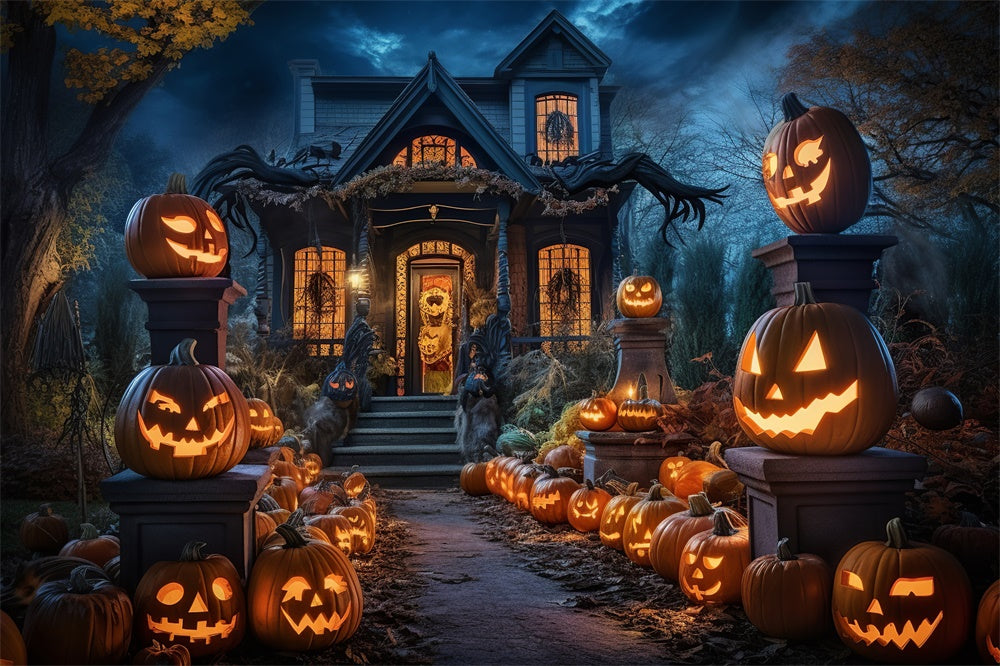 Pumpkins Road Haunted House Halloween Backdrop UK RR7-398