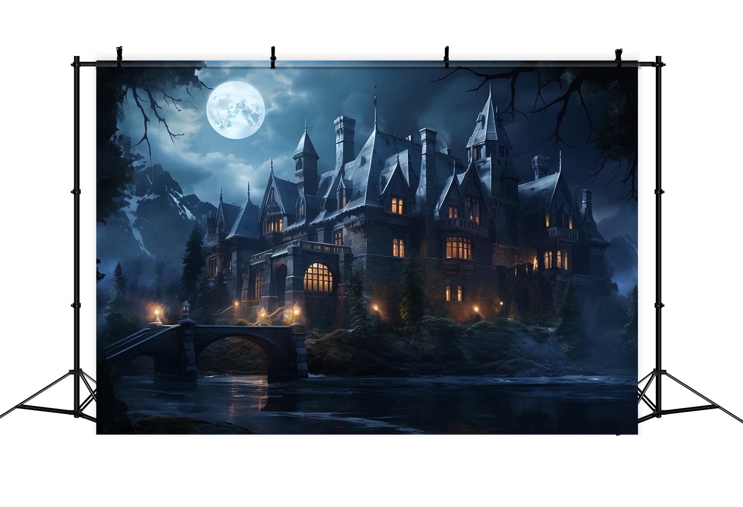 Halloween Haunted Castle Moonlight Backdrop UK RR7-40