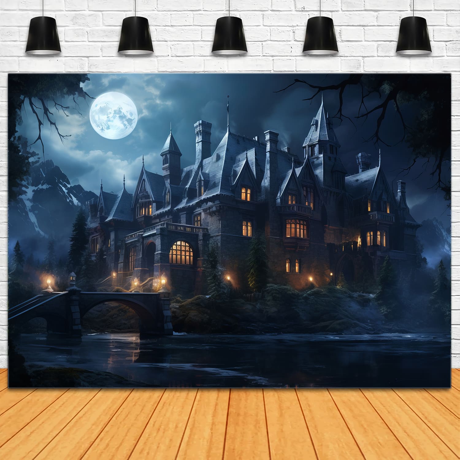 Halloween Haunted Castle Moonlight Backdrop UK RR7-40