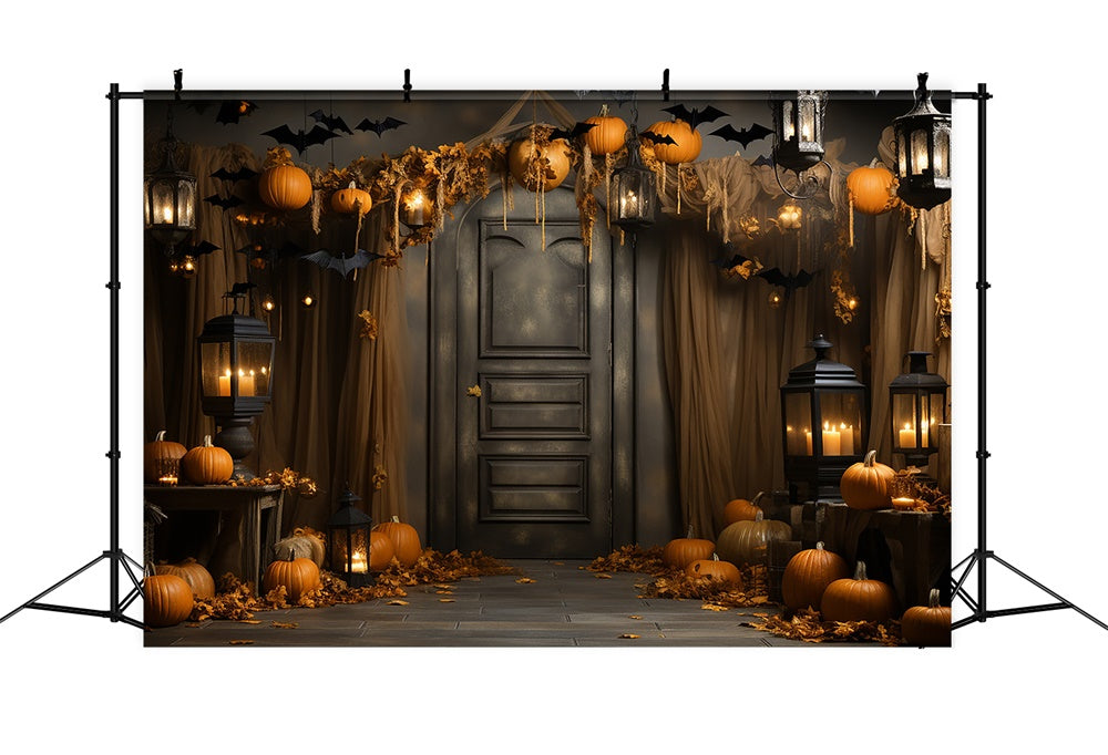 Pumpkins Bats Decorated Door Halloween Backdrop UK RR7-400