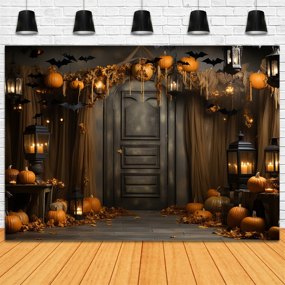 Pumpkins Bats Decorated Door Halloween Backdrop UK RR7-400