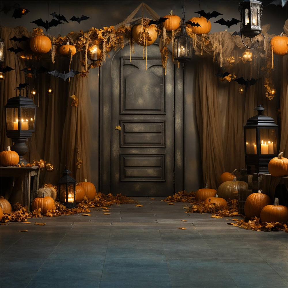 Pumpkins Bats Decorated Door Halloween Backdrop UK RR7-400