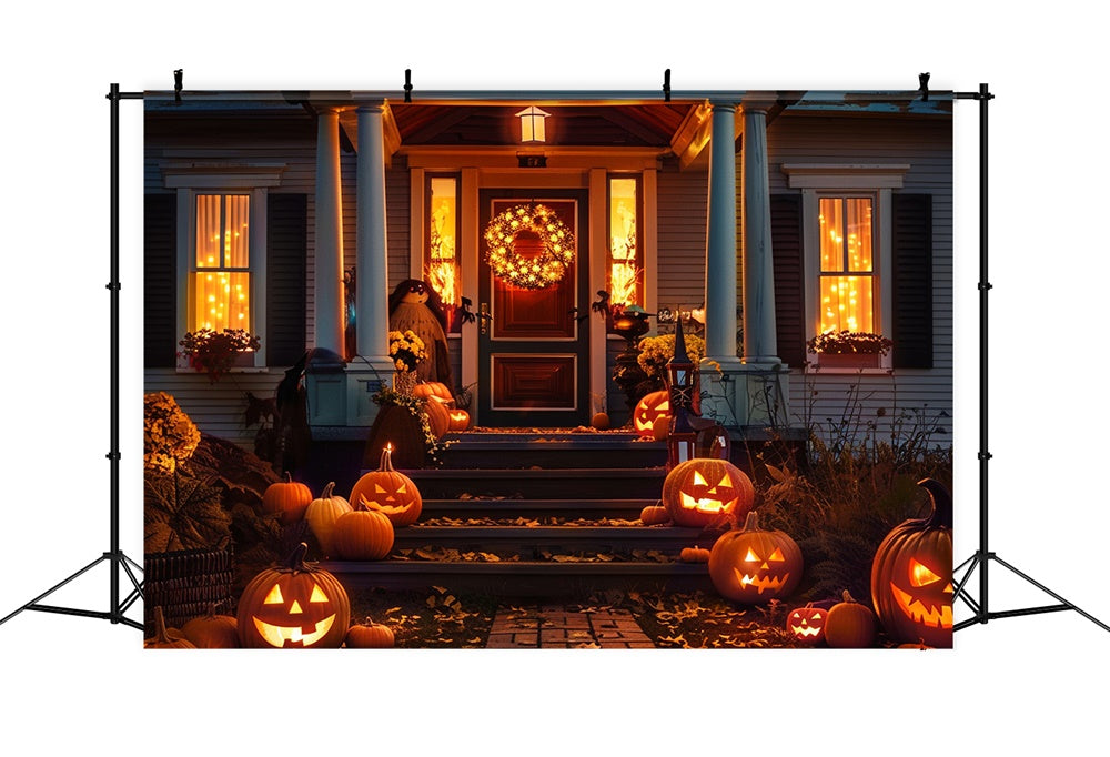 Halloween Night Pumpkin Door House Backdrop UK RR7-406