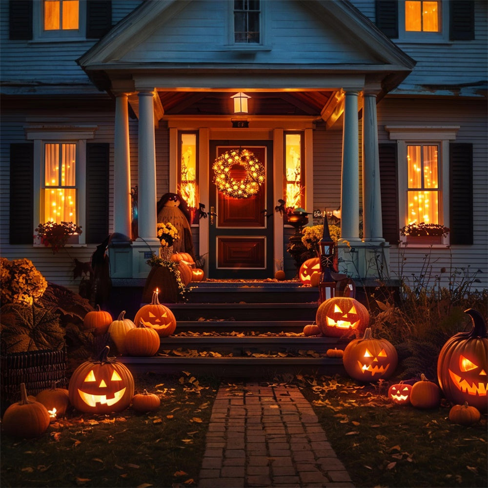 Halloween Night Pumpkin Door House Backdrop UK RR7-406