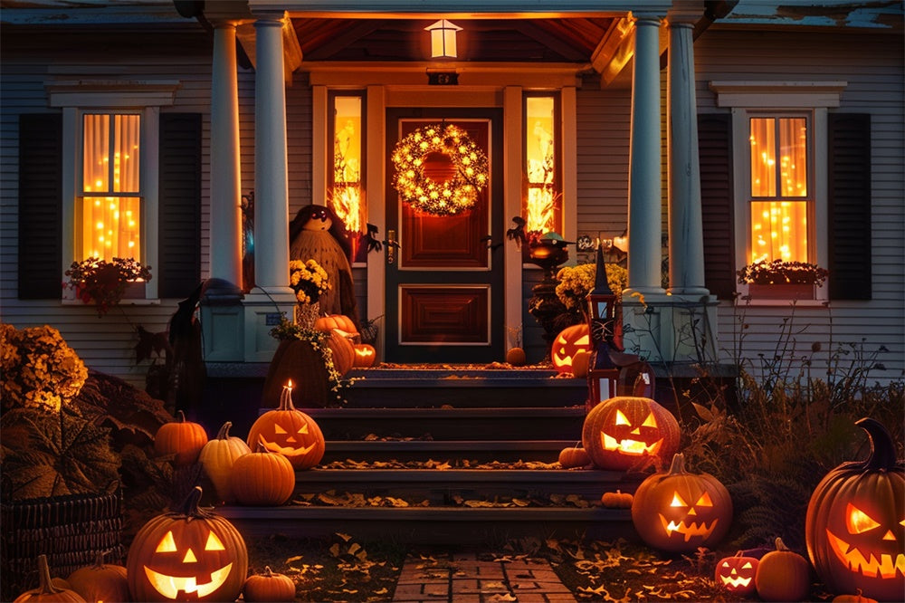 Halloween Night Pumpkin Door House Backdrop UK RR7-406