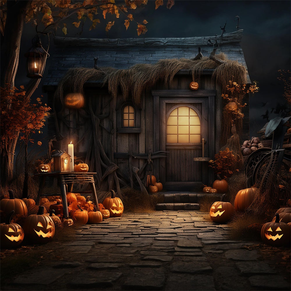 Halloween Night Courtyard Pumpkin Backdrop UK RR7-408