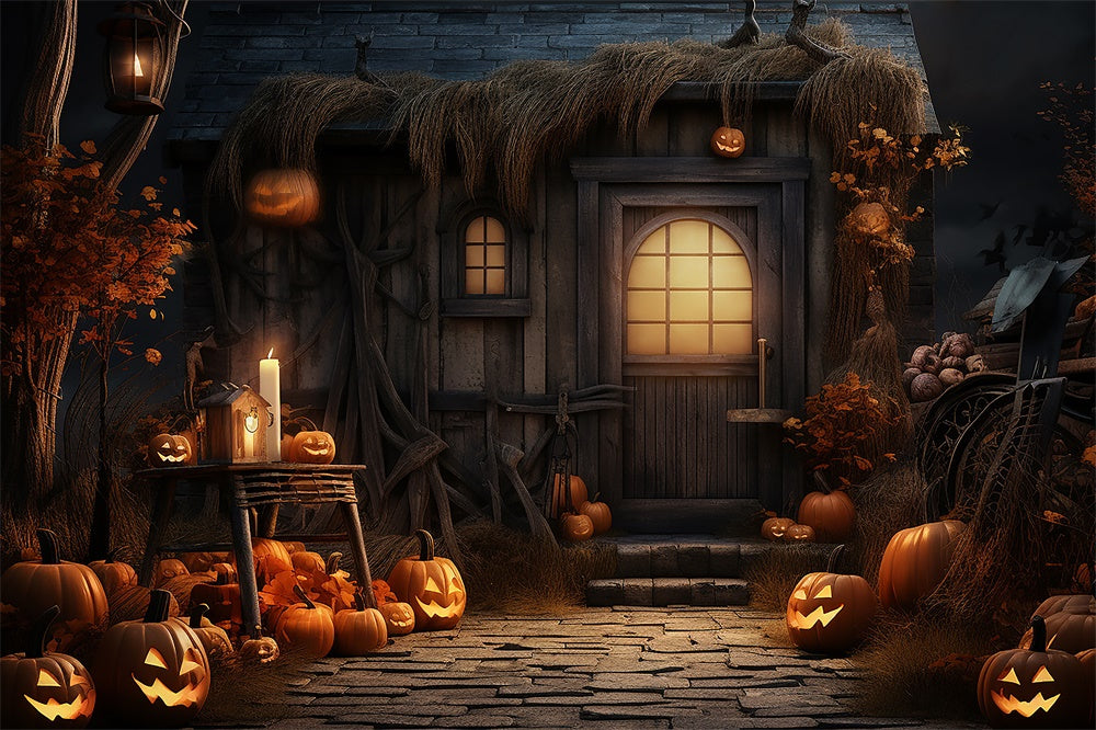 Halloween Night Courtyard Pumpkin Backdrop UK RR7-408