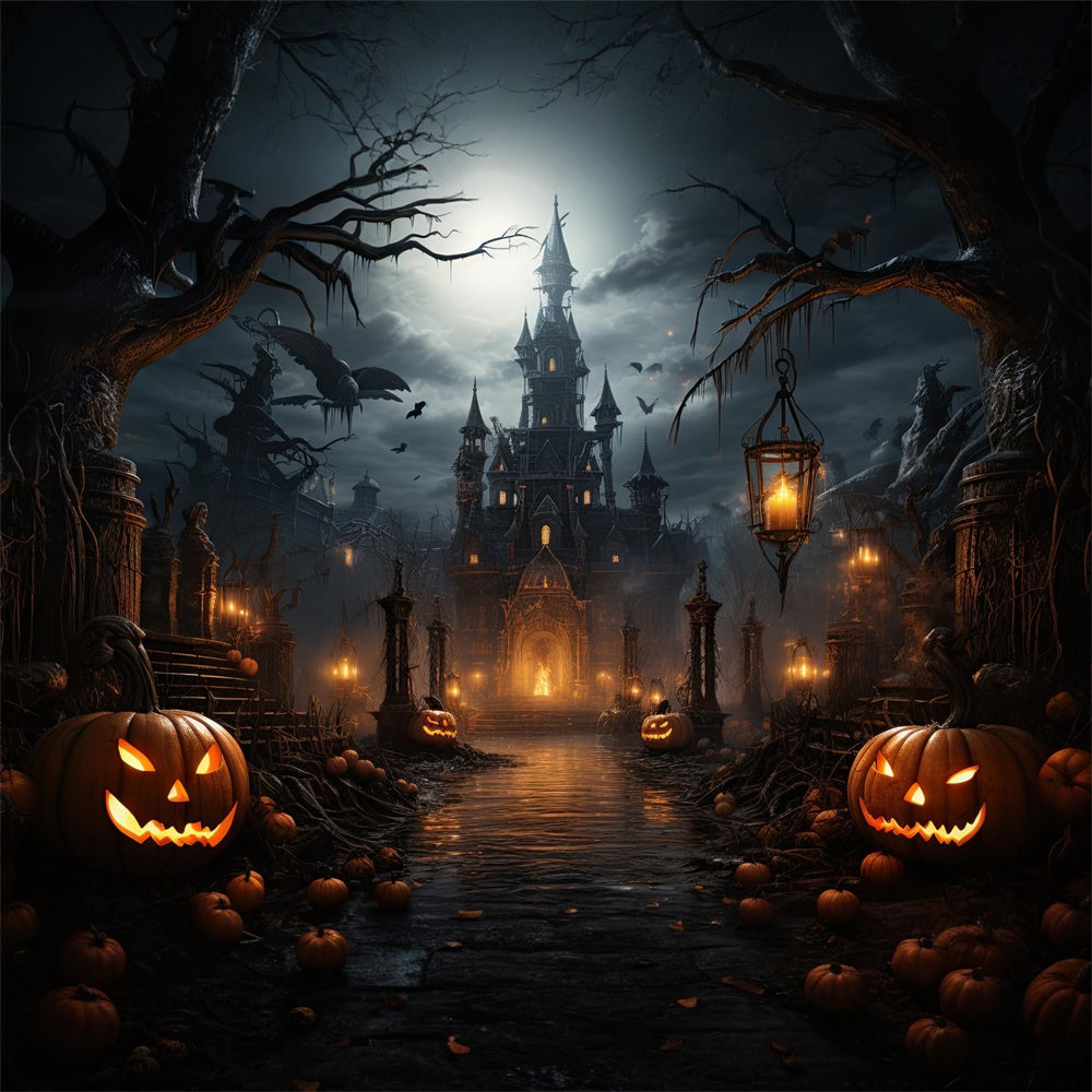 Halloween Scary Castle Bats Pumpkin Backdrop UK RR7-409