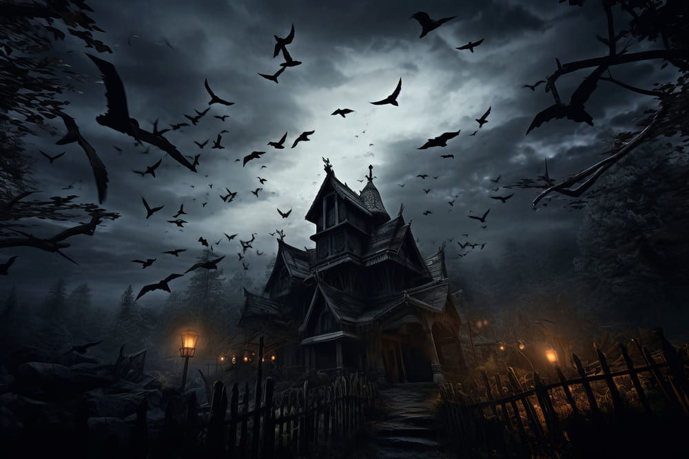 Halloween Castle Bats Photography Backdrop UK RR7-41