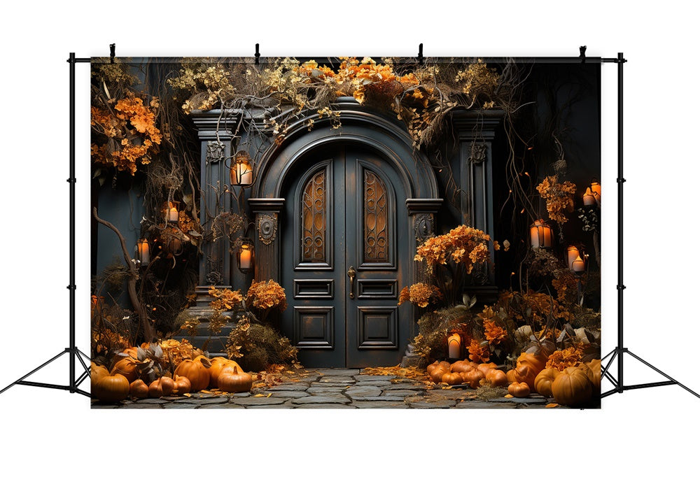 Decorated House Front Door Halloween Backdrop UK RR7-410