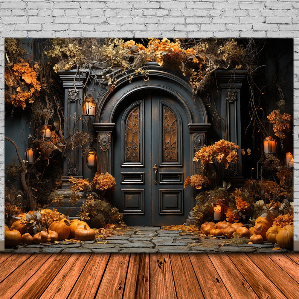 Decorated House Front Door Halloween Backdrop UK RR7-410