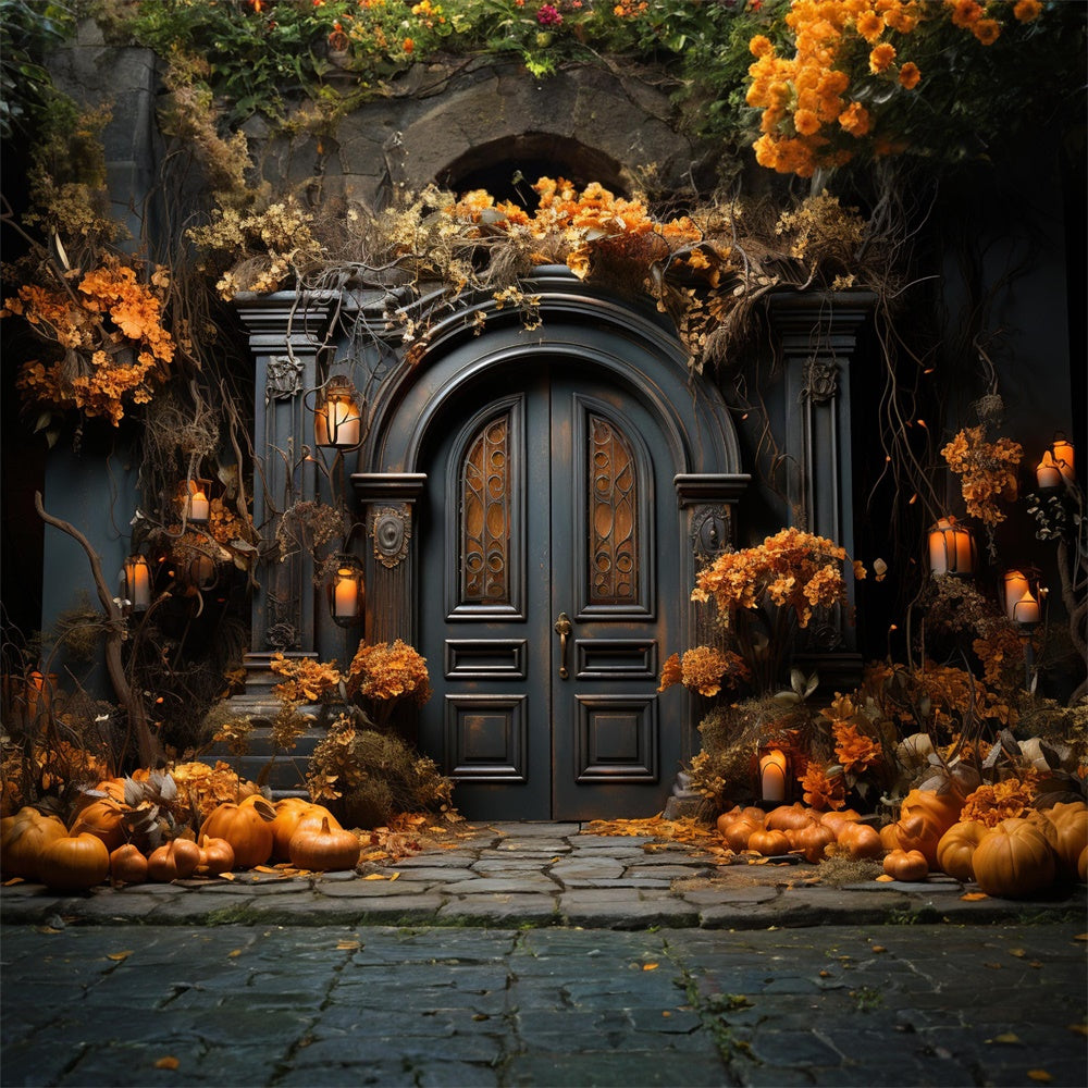 Decorated House Front Door Halloween Backdrop UK RR7-410