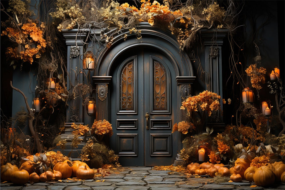 Decorated House Front Door Halloween Backdrop UK RR7-410