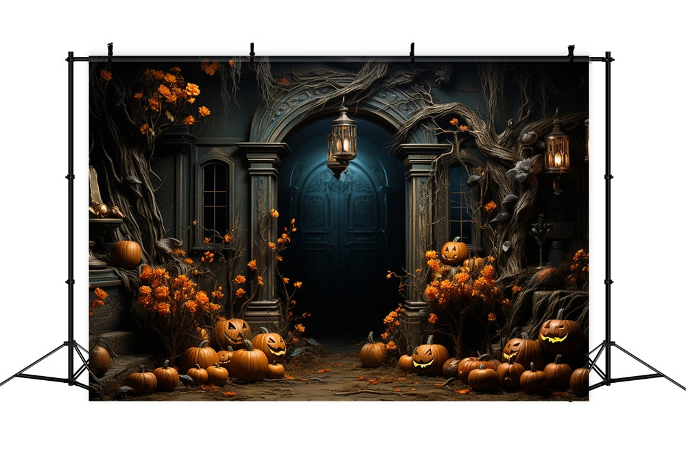 Halloween Pumpkins Candles Entrance Backdrop UK RR7-411