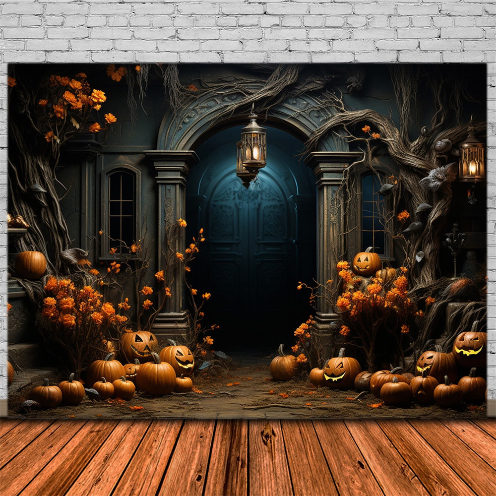 Halloween Pumpkins Candles Entrance Backdrop UK RR7-411