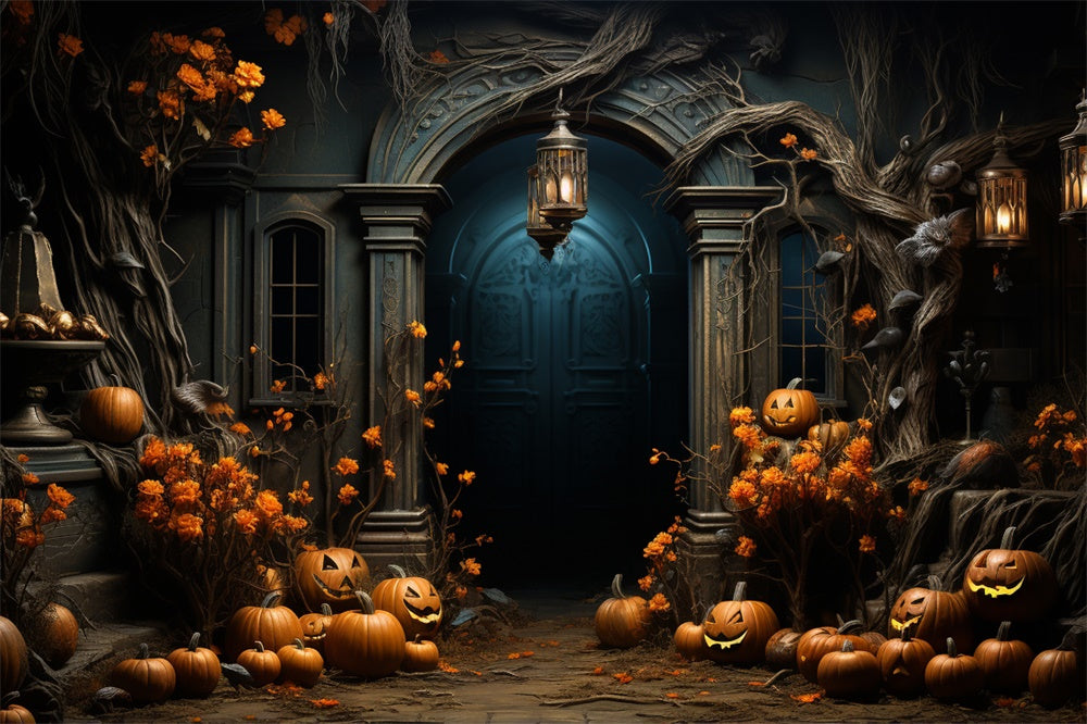 Halloween Pumpkins Candles Entrance Backdrop UK RR7-411