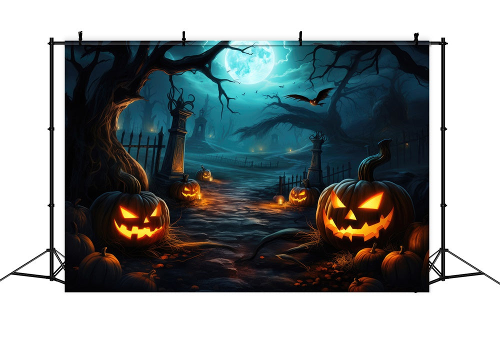 Spooky Halloween Forest Night Pumpkin Backdrop UK RR7-416