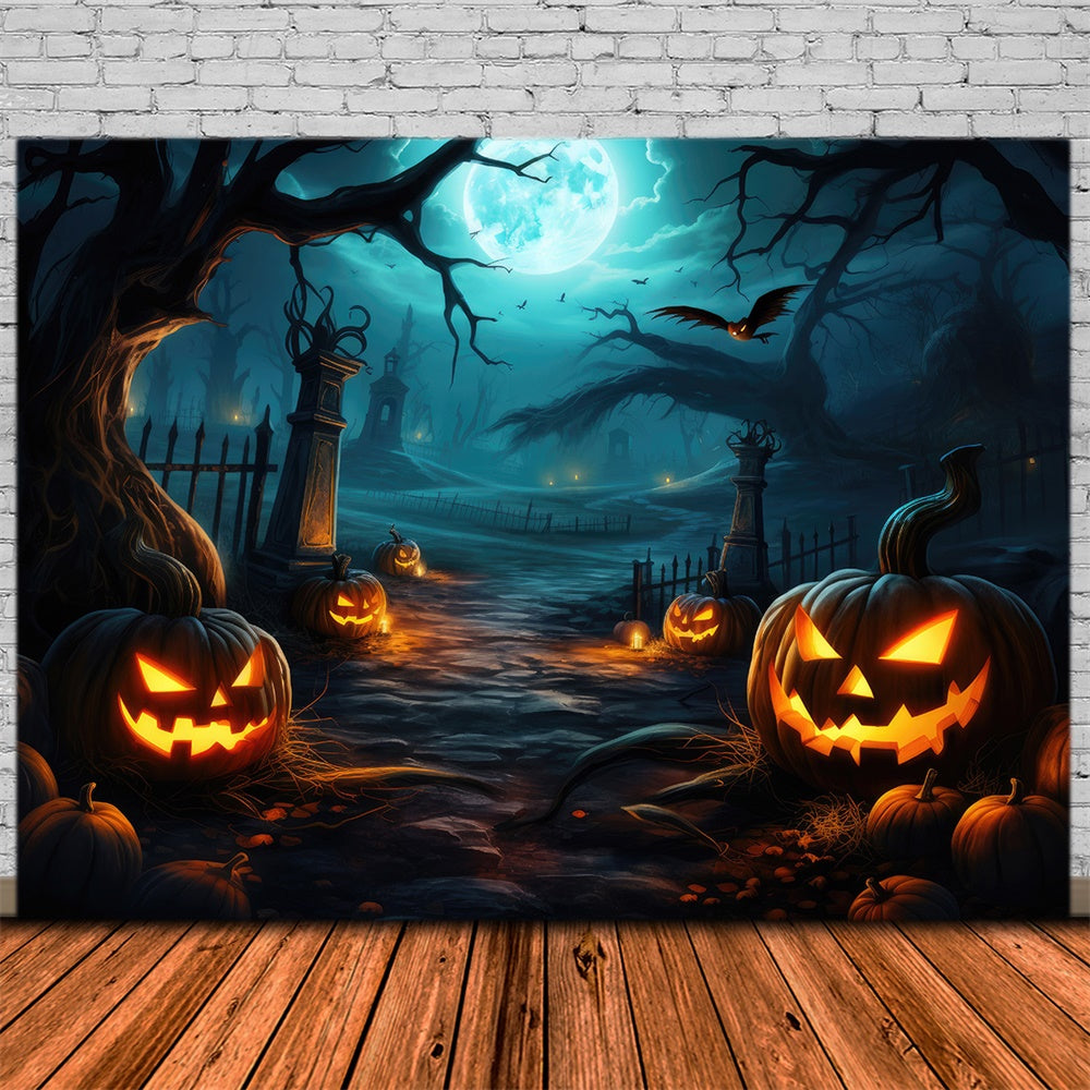 Spooky Halloween Forest Night Pumpkin Backdrop UK RR7-416