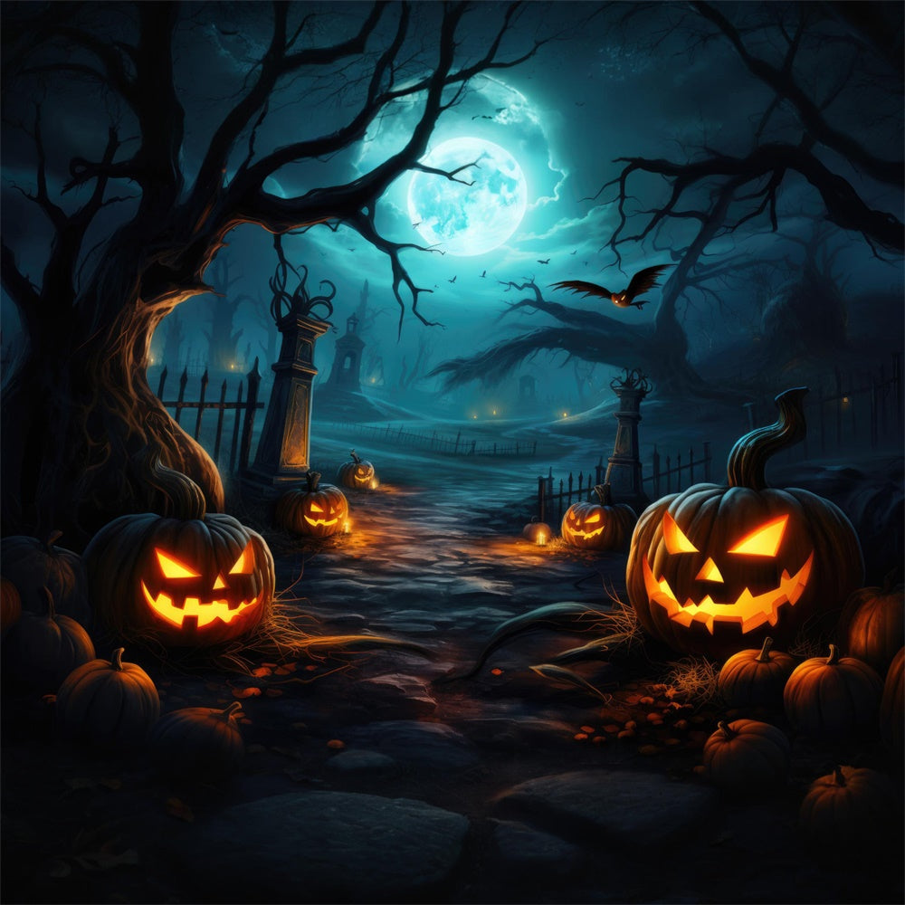 Spooky Halloween Forest Night Pumpkin Backdrop UK RR7-416