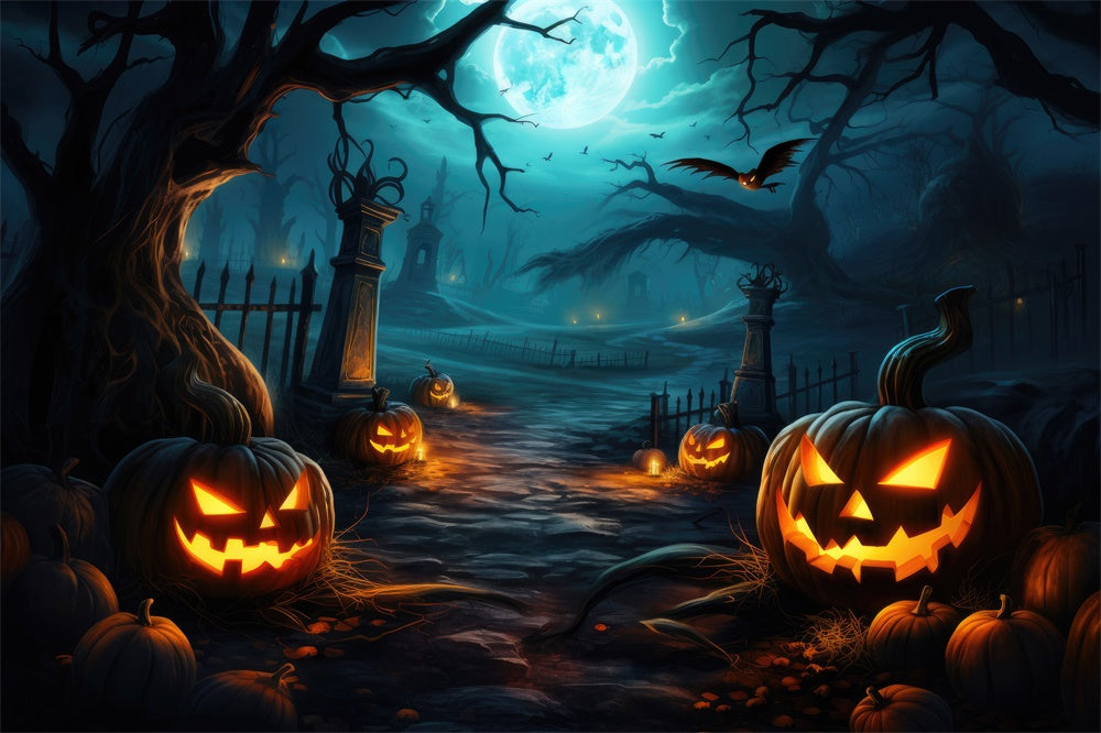 Spooky Halloween Forest Night Pumpkin Backdrop UK RR7-416