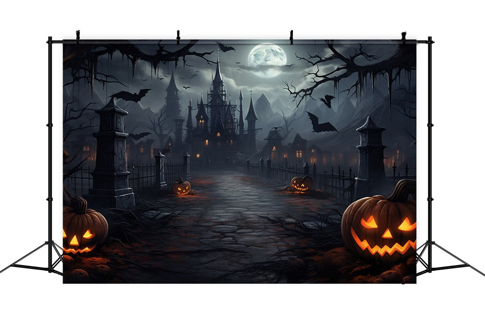 Halloween Moon Night Spooky Castle Backdrop UK RR7-417