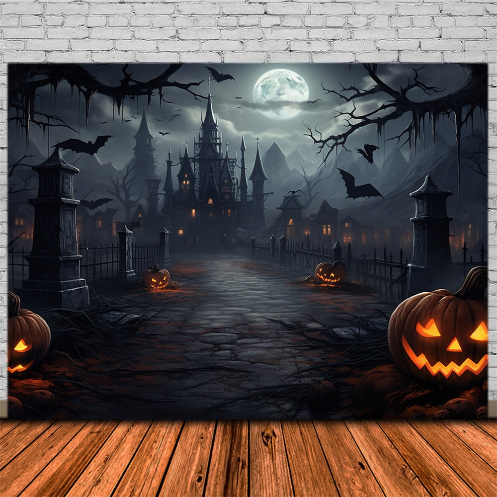 Halloween Moon Night Spooky Castle Backdrop UK RR7-417