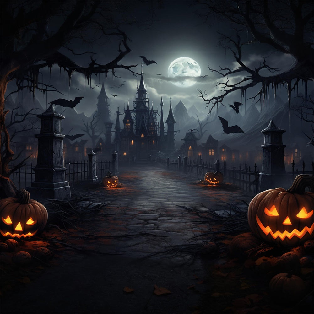 Halloween Moon Night Spooky Castle Backdrop UK RR7-417