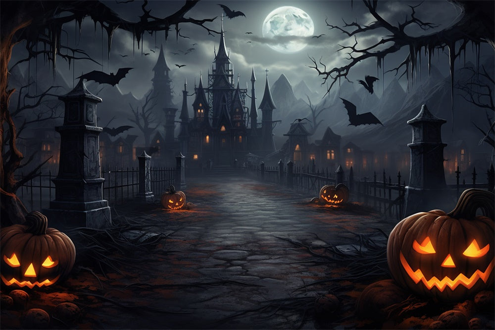 Halloween Moon Night Spooky Castle Backdrop UK RR7-417