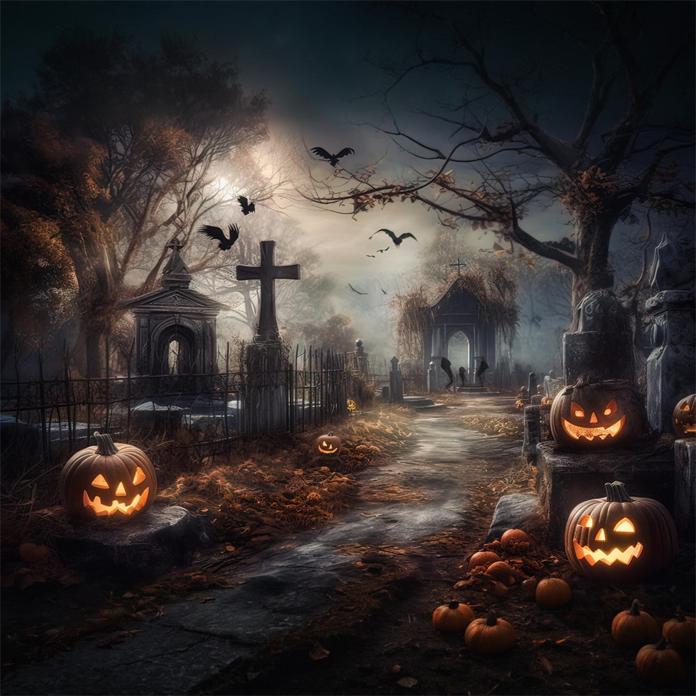 Halloween Horror Graveyard Pumpkins Backdrop UK RR7-418