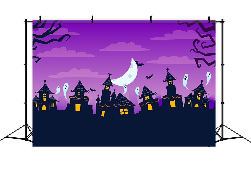 Hand Drawn Halloween Haunted Houses Backdrop UK RR7-420