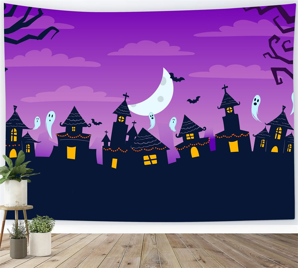 Hand Drawn Halloween Haunted Houses Backdrop UK RR7-420