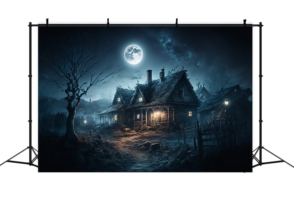 Halloween Haunted House Moon Night Backdrop UK RR7-422