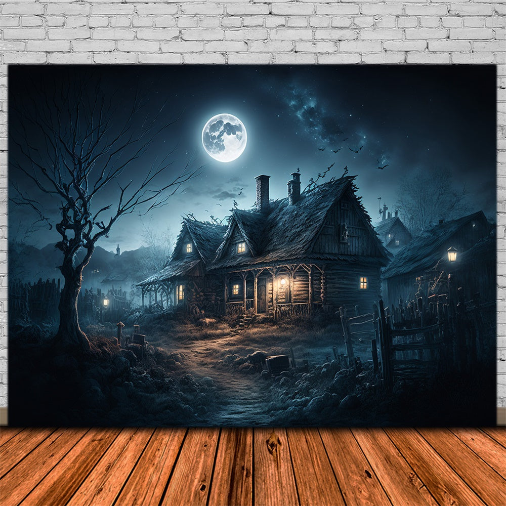 Halloween Haunted House Moon Night Backdrop UK RR7-422