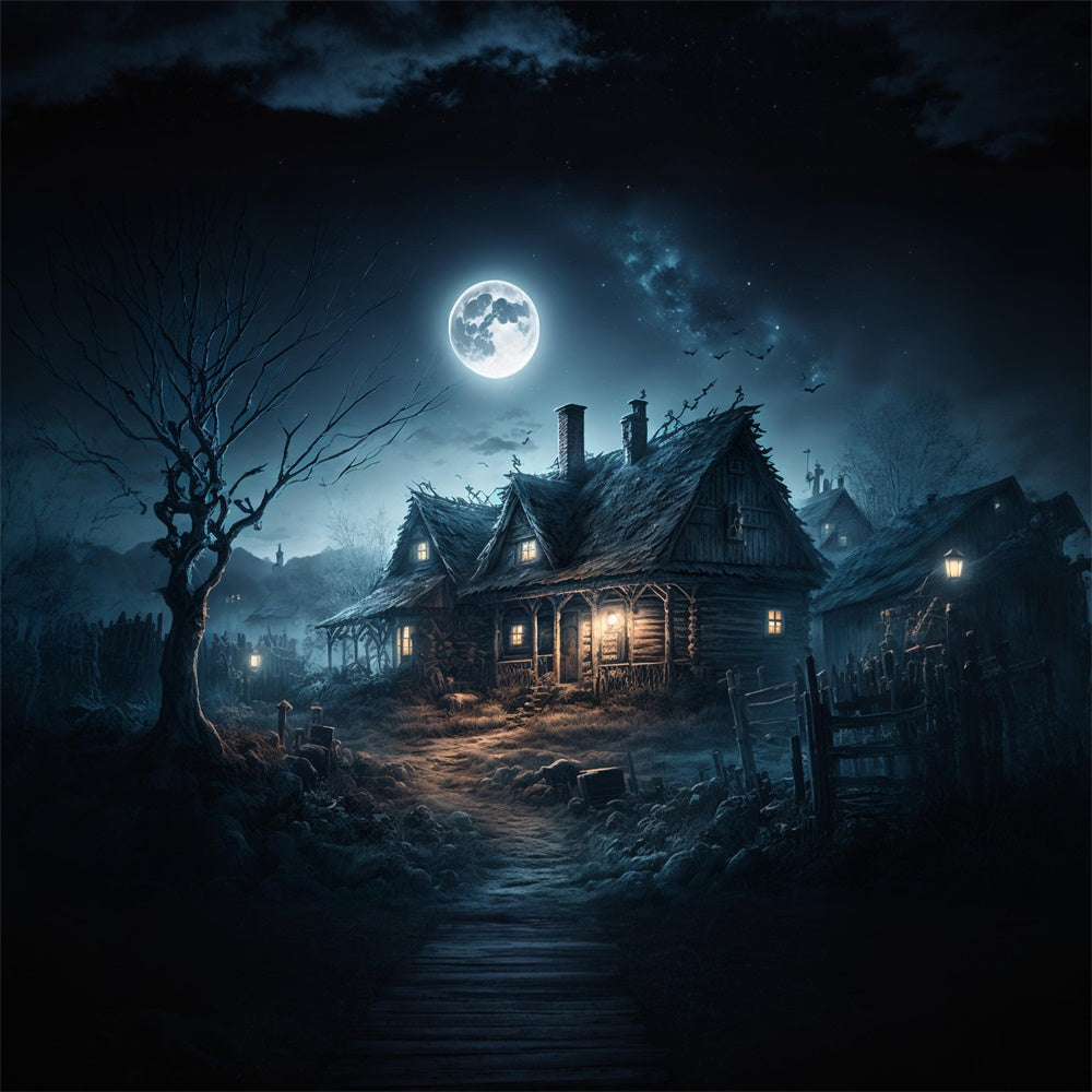 Halloween Haunted House Moon Night Backdrop UK RR7-422