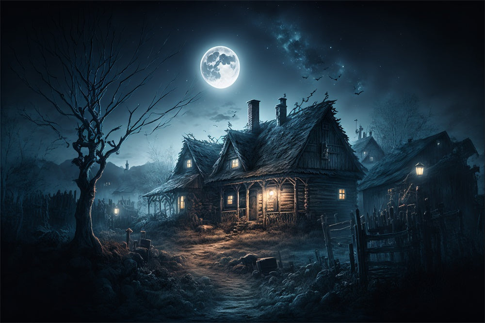 Halloween Haunted House Moon Night Backdrop UK RR7-422