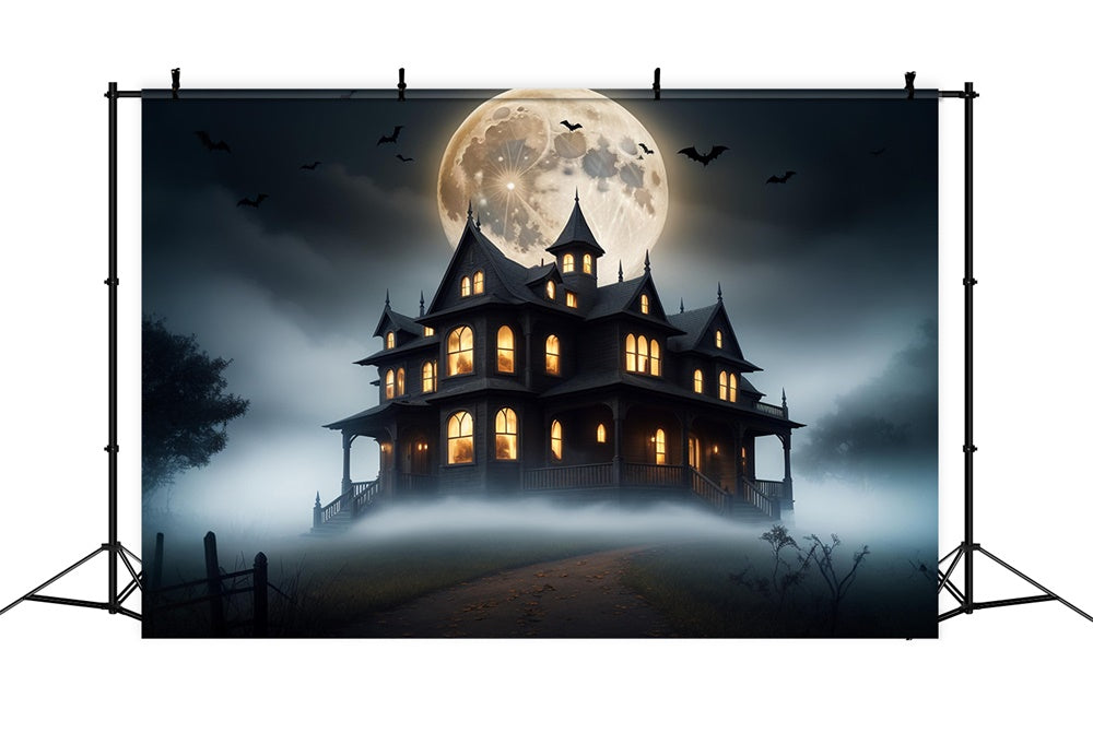 Halloween Full Moon Haunted Mansion Backdrop UK RR7-423