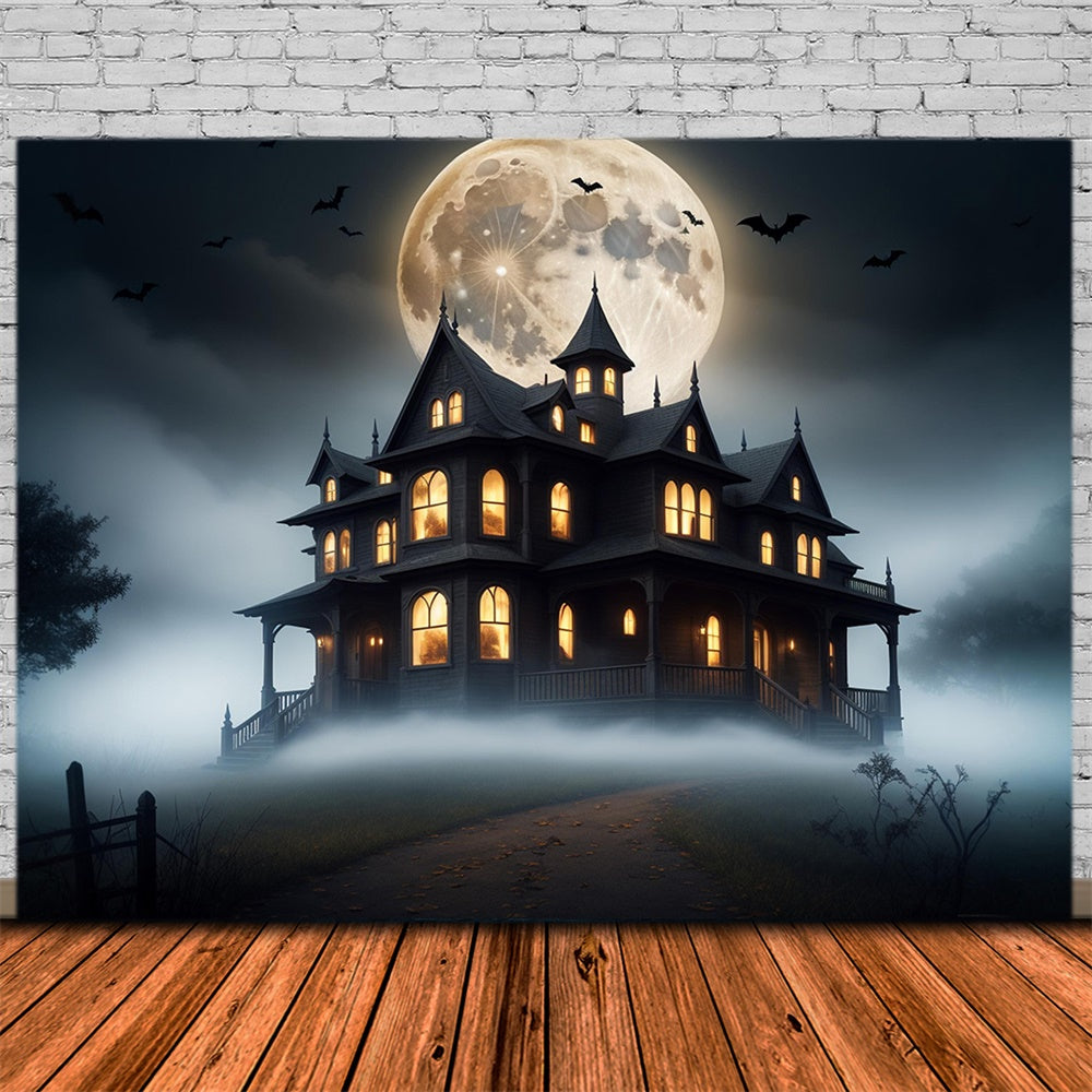 Halloween Full Moon Haunted Mansion Backdrop UK RR7-423