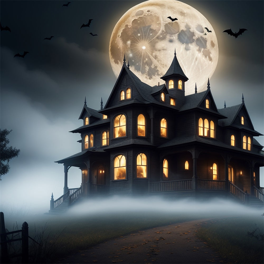 Halloween Full Moon Haunted Mansion Backdrop UK RR7-423