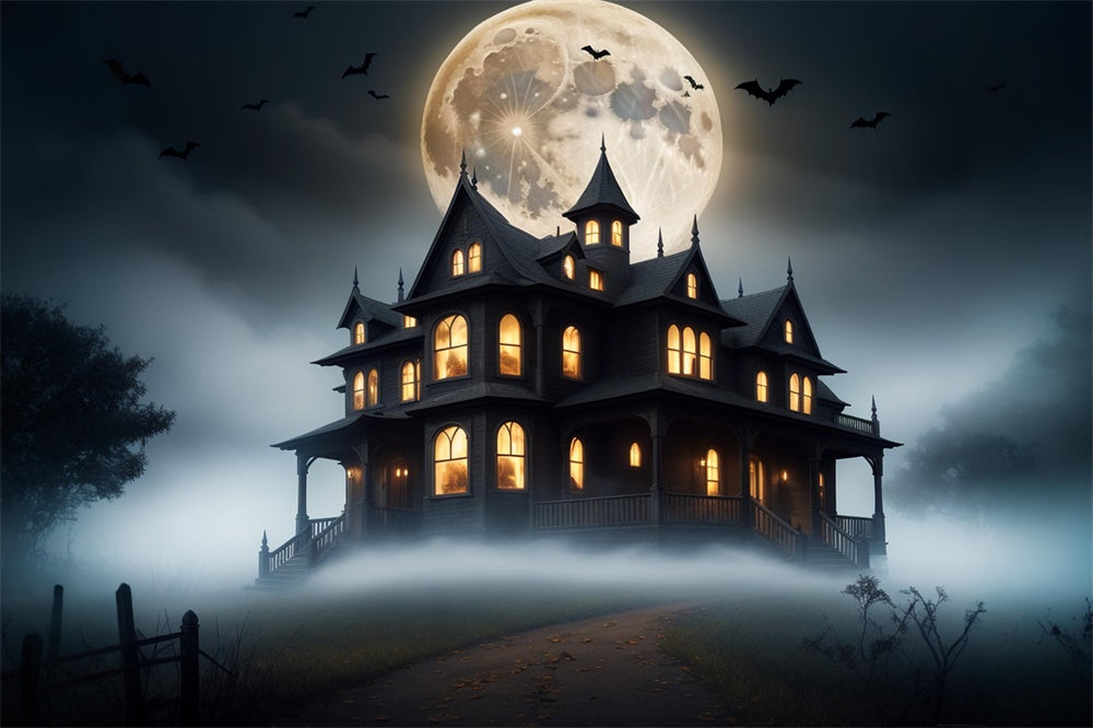 Halloween Full Moon Haunted Mansion Backdrop UK RR7-423