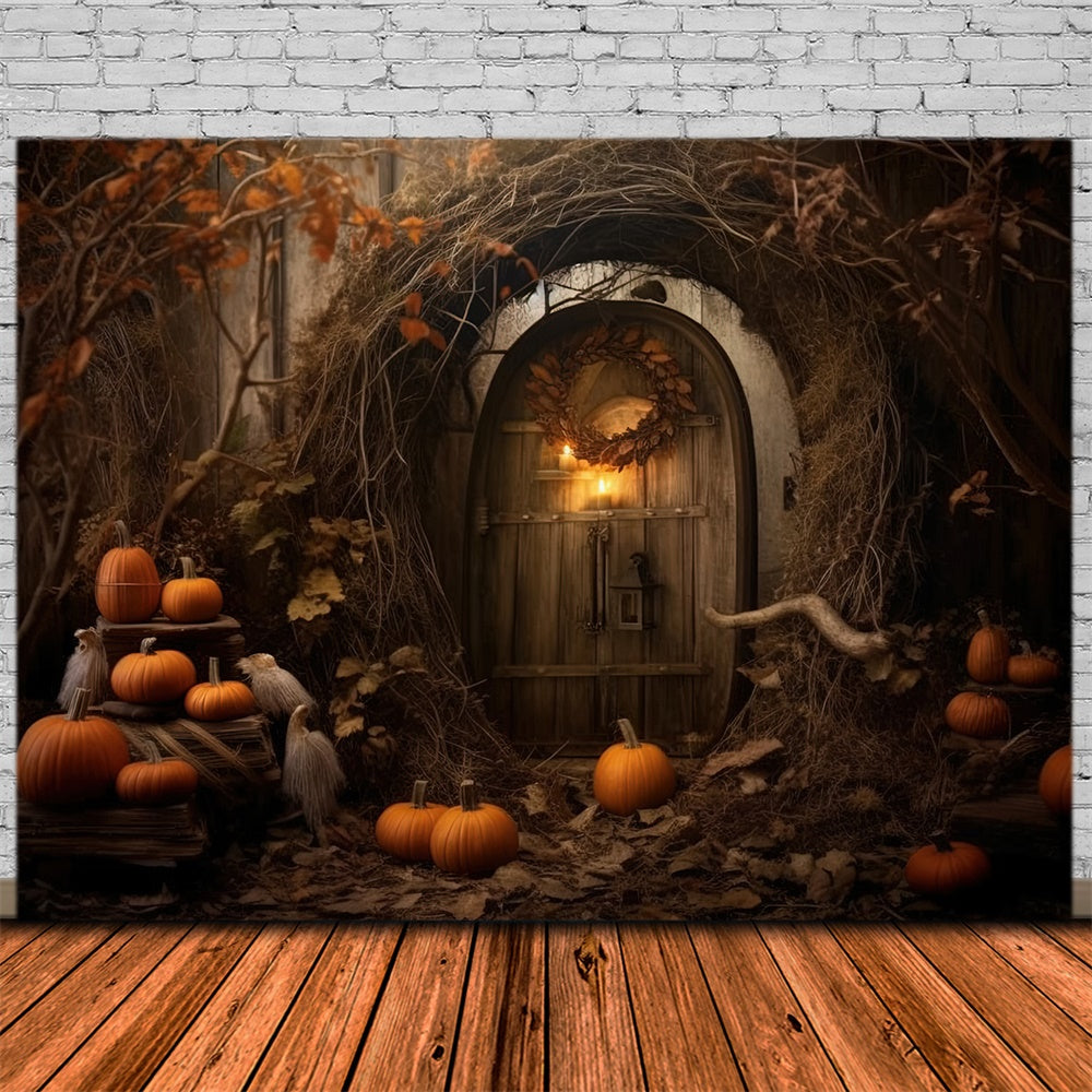 Halloween Abandoned Cabin Pumpkins Backdrop UK RR7-424