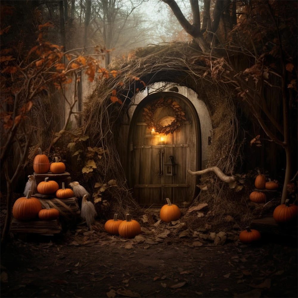 Halloween Abandoned Cabin Pumpkins Backdrop UK RR7-424