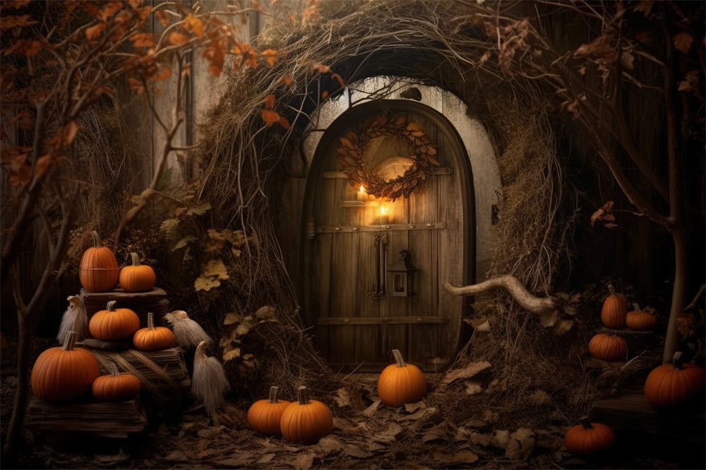 Halloween Abandoned Cabin Pumpkins Backdrop UK RR7-424