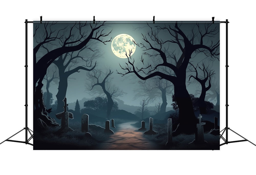 Halloween Full Moon Night Graveyard Backdrop UK RR7-425